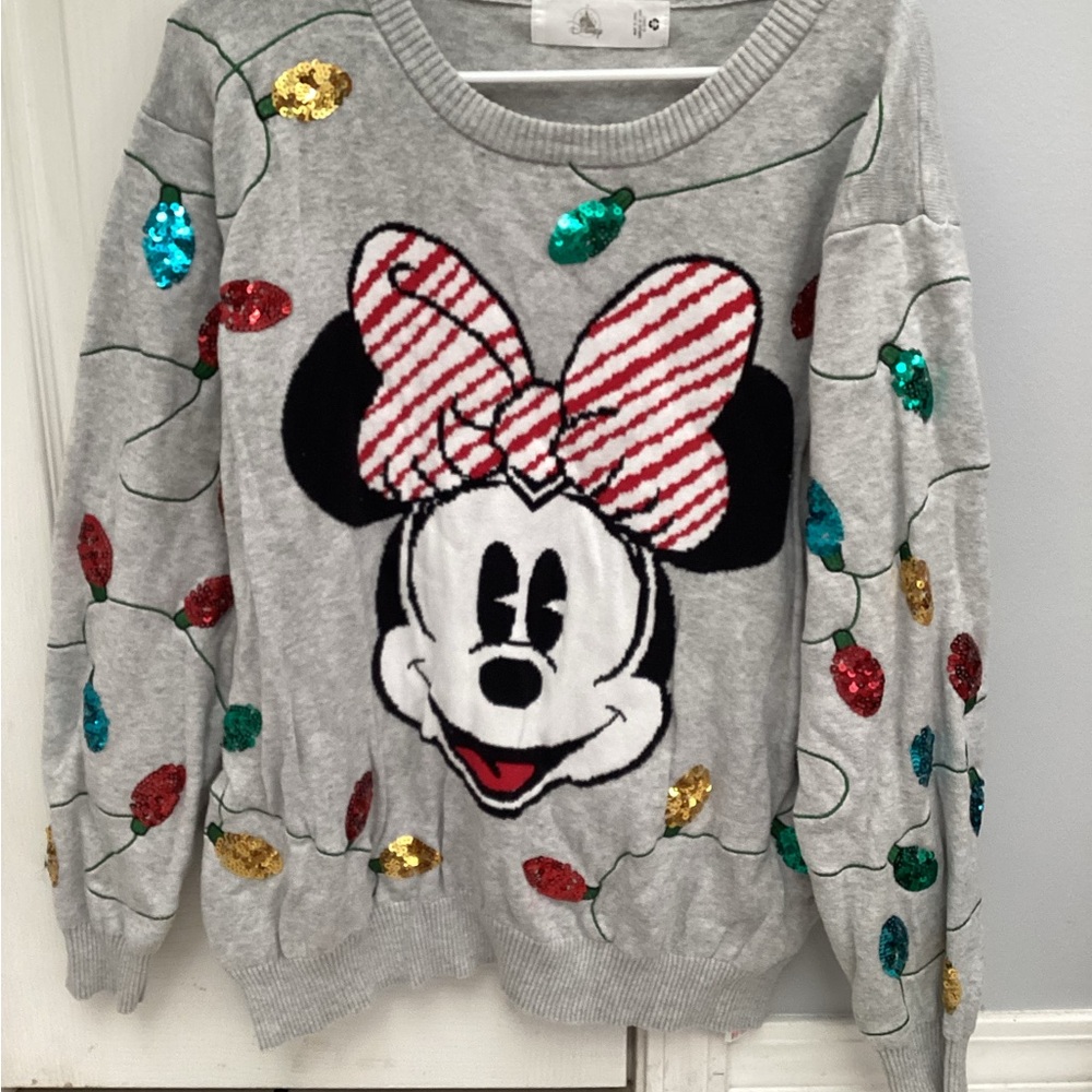 Minnie Mouse Gray Sequin Lightbulb Sweater